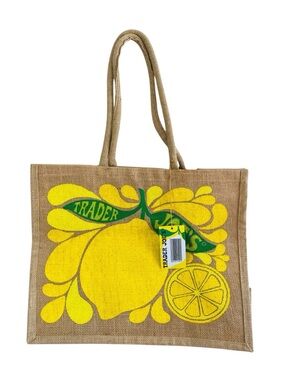 Trader Joe’s Lemon Lime Citrus Jute Tote Bag 13“ x 16“ x 8“
